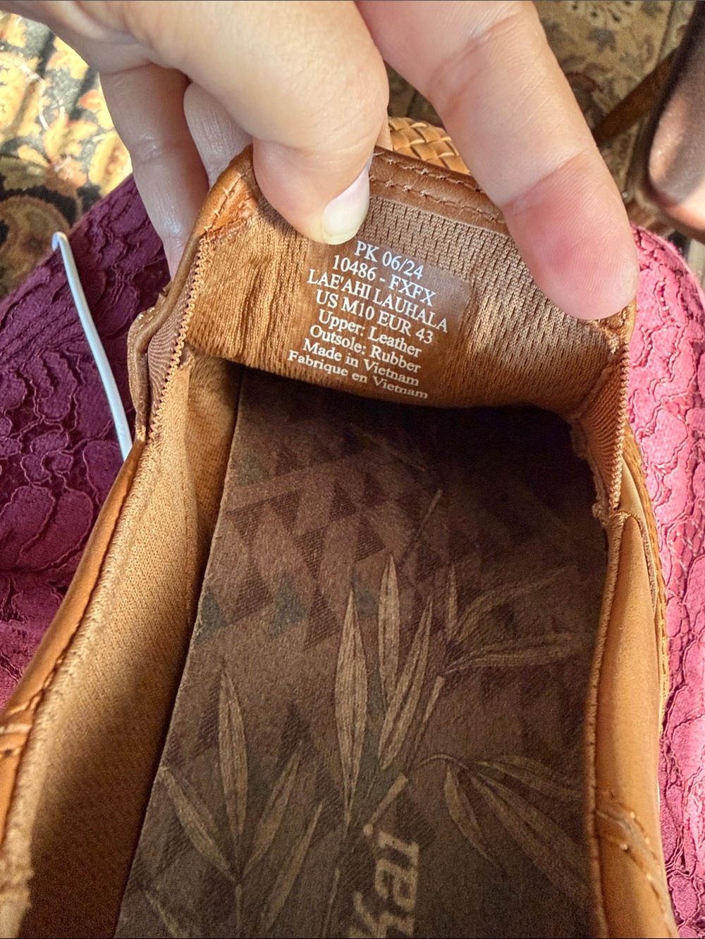 OluKai Men’s Woven leather Slip-On Sneakers - Cognac - Picture 8 of 12